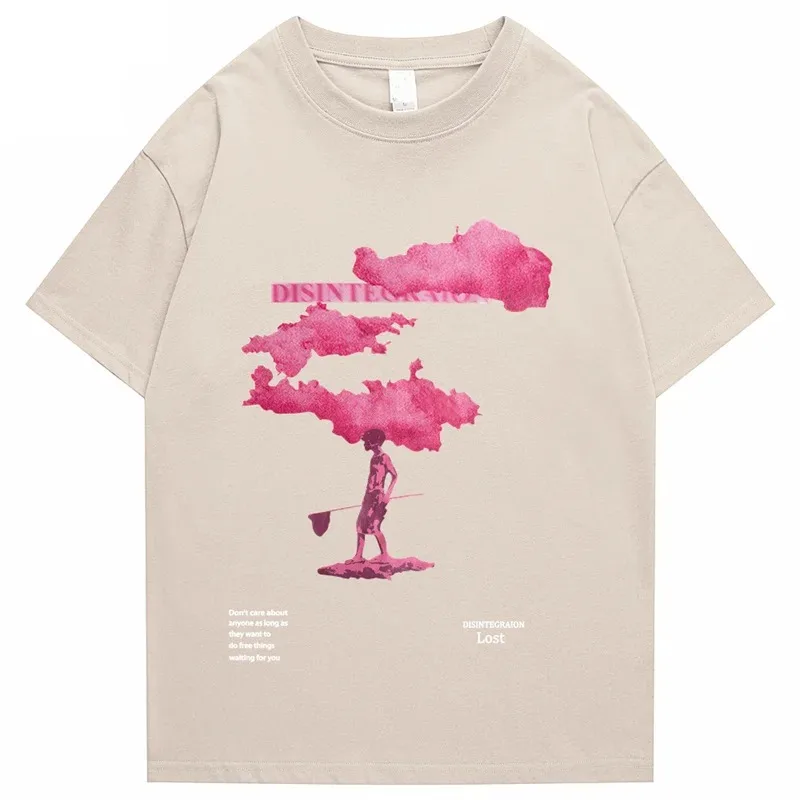 Streetwear Hip Hop Harajuku Tshirt Pink Cloud uomo estate manica corta t-shirt cotone moda nero Top Tee versione allentata Unisex