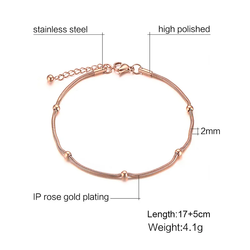 Lokaer Trendy Rose Gold Color Chain & Link Bracelets For Women High Quality Stainless Steel Beads Bracelet & Bangle Gift B19103