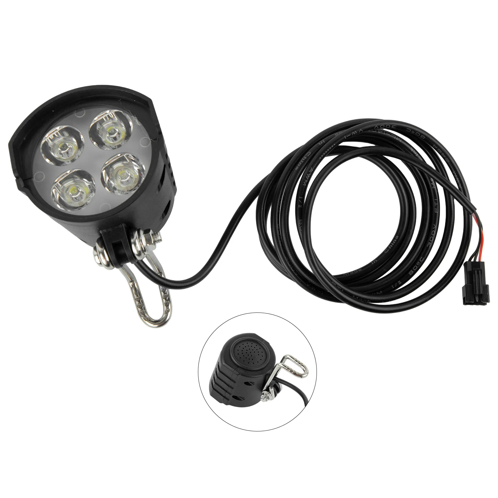 IP54 Waterproof 12 80V Electric Mountain Bicycle Headlight eBike Front Light Spotlight With Horn, ABS+PC Material