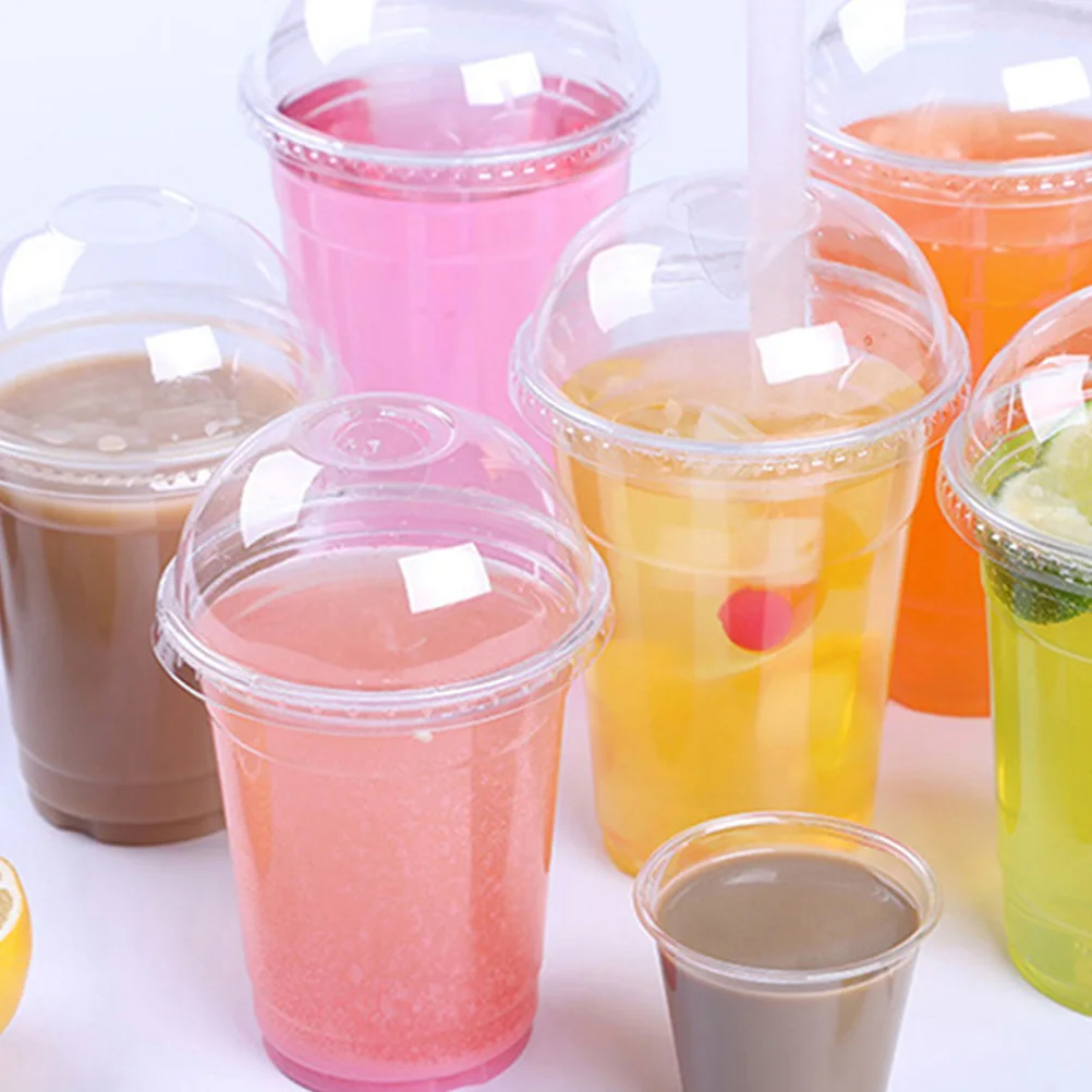 

30 set 30 Sets Transparent Juice Plastic Plastic Tea Cups with Lids Fruit Cups With Lid for Parties Milk Tea