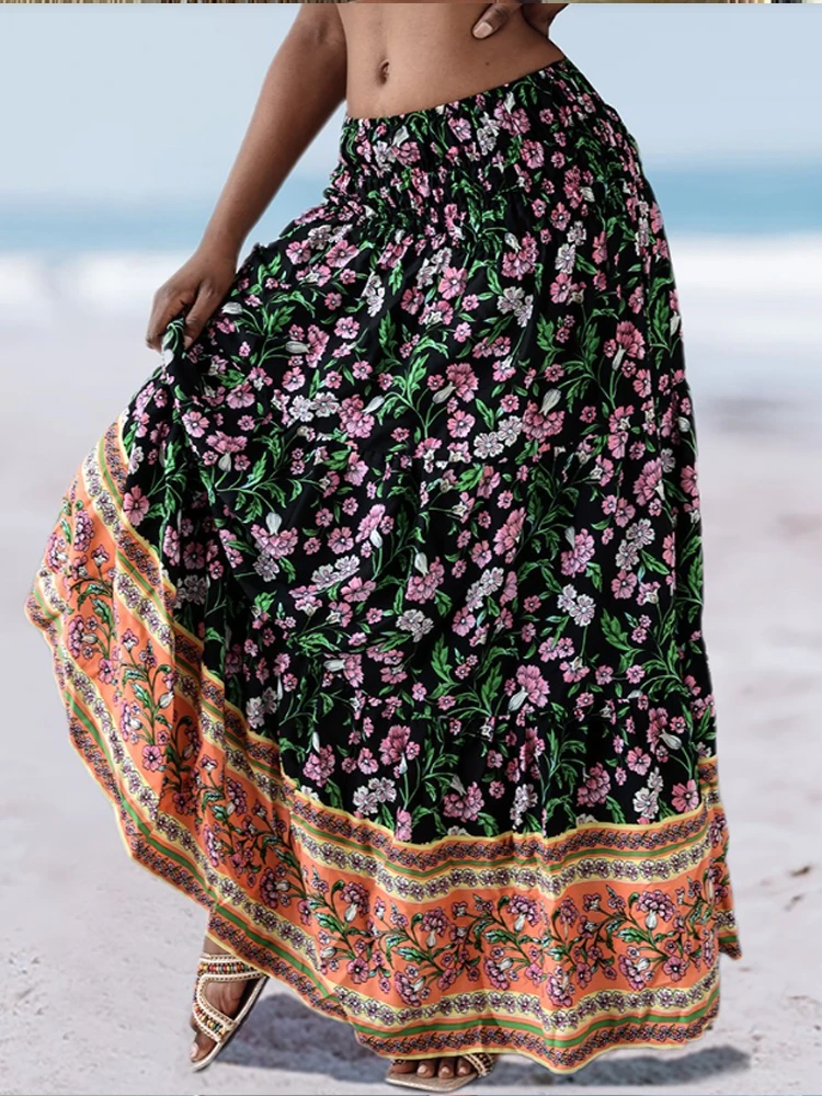 Vestido sin tirantes con estampado de flores estilo playero de verano, vestidos elegantes sin espalda, falda informal con cintura elástica, dos formas de usar 8032