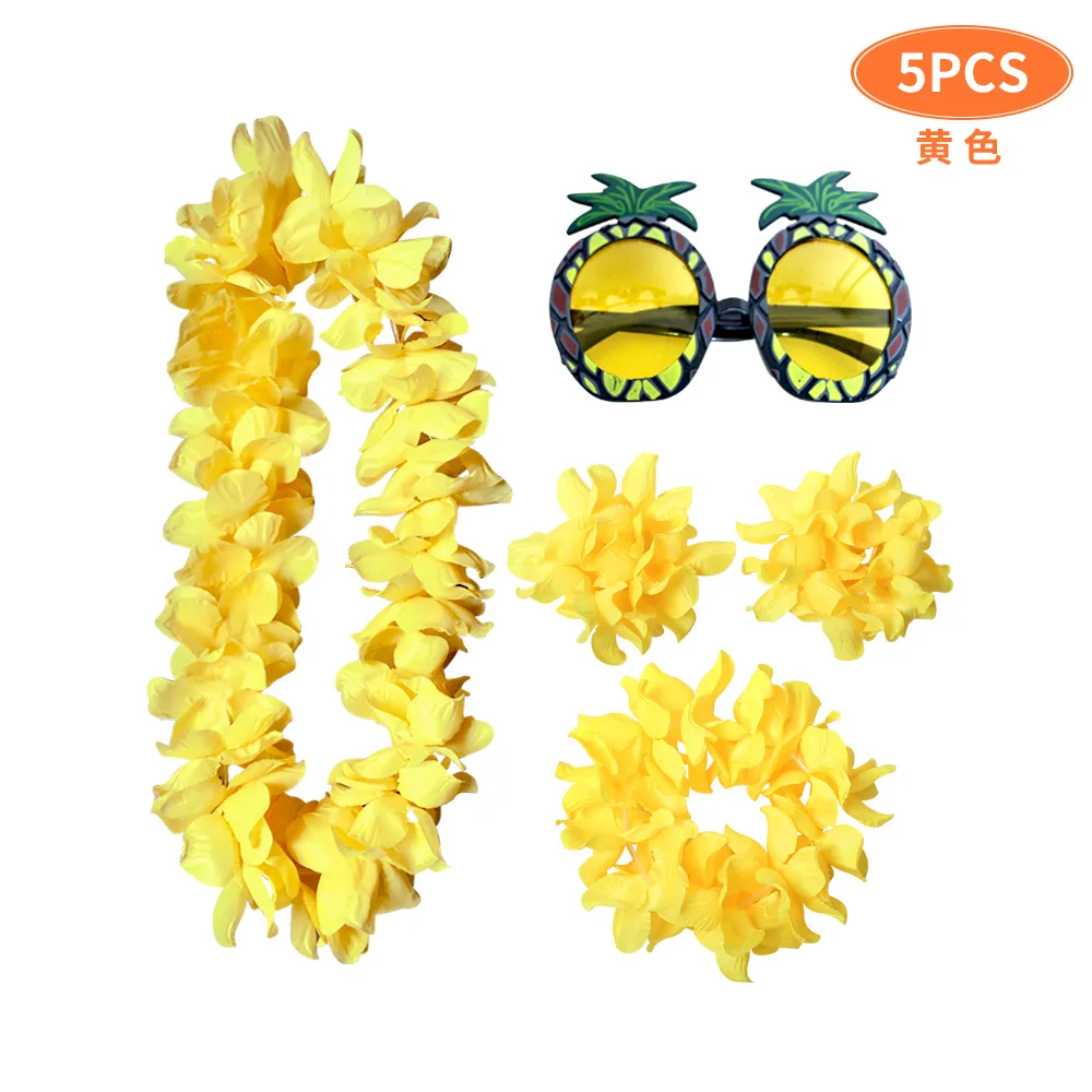 Hawaiian Necklace Head Ring, Big Flower Ring, Holiday Party, Pineapple Glasses, Dress Up, Upgrade, 5Pcs - view 5