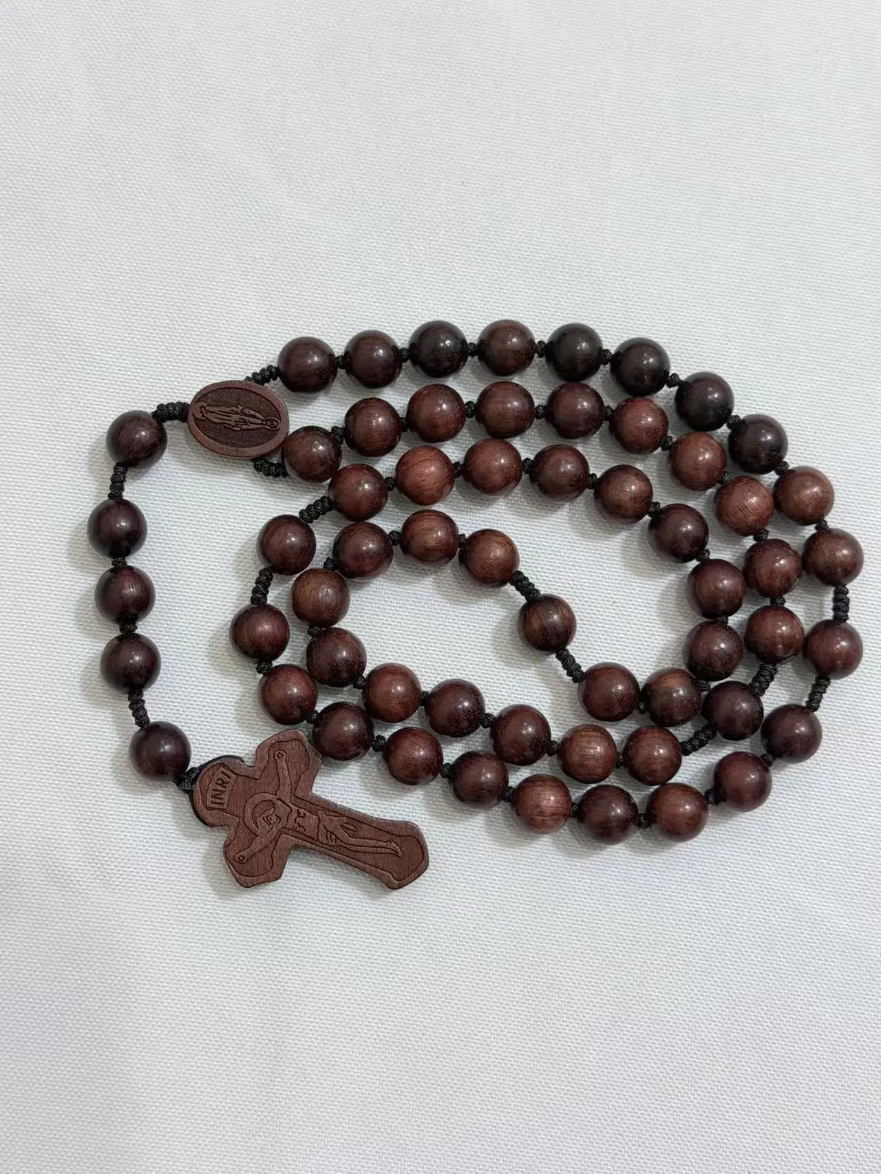 الكاثوليكية الخشب مطرز الوردية القلائد للنساء المسيحية INRI الصليب الصليب قلادة سلسلة طويلة الرجال الدين الصلاة مجوهرات