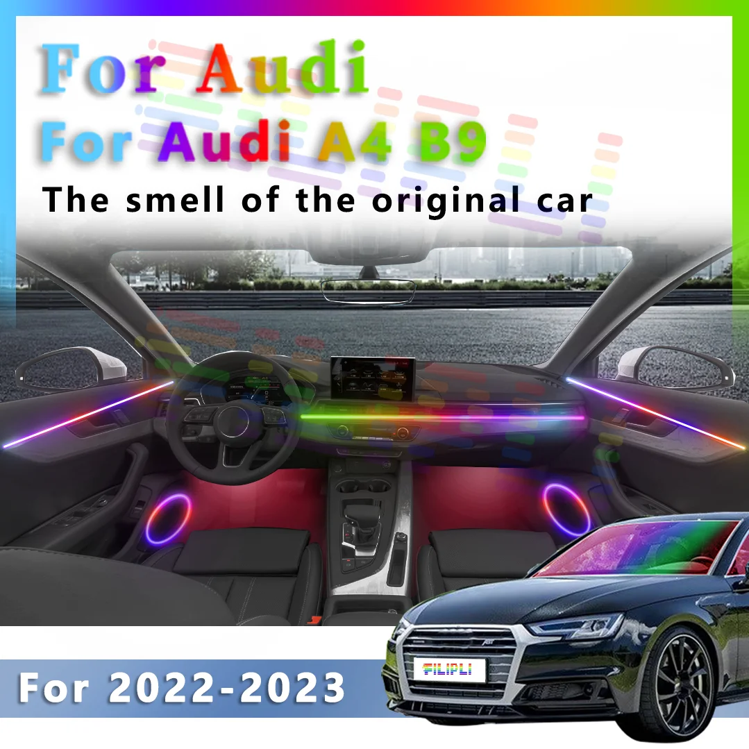 

Для Audi A4 B9 2022-2023 Высококачественные акриловые полосы окружающего освещения 16 м цвет RGB с дистанционным управлением внутреннее освещение
