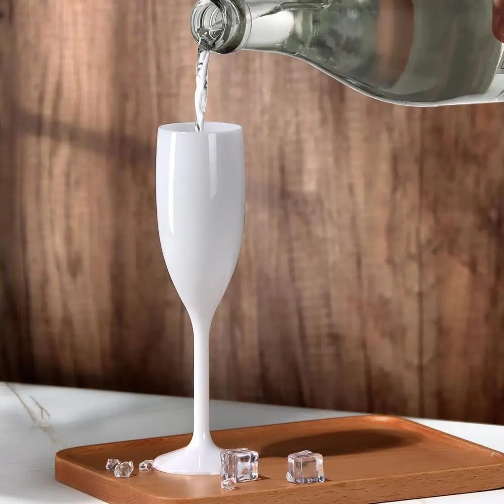 Unbreakable Acrylic Champagne Toasting Glasses, Reusable Wine Glasses, Vintage Stemmed Cups, 5.4 OZ, Set of 100, White for Birth