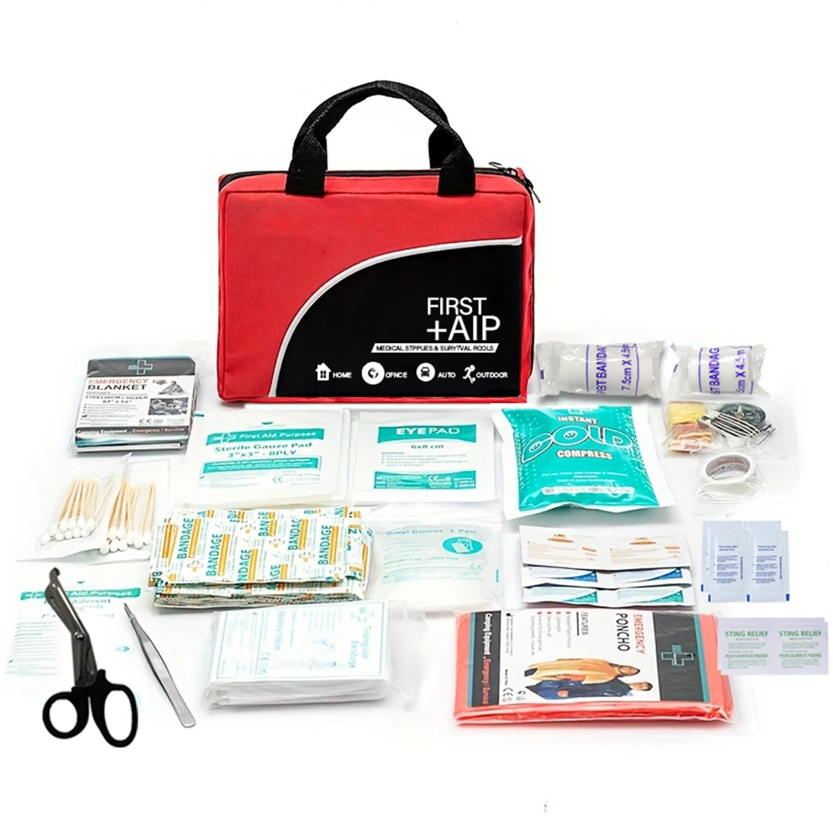 First aid kit - portable and compact for family and outdoor adventures | includes scissors, tweezers, etc