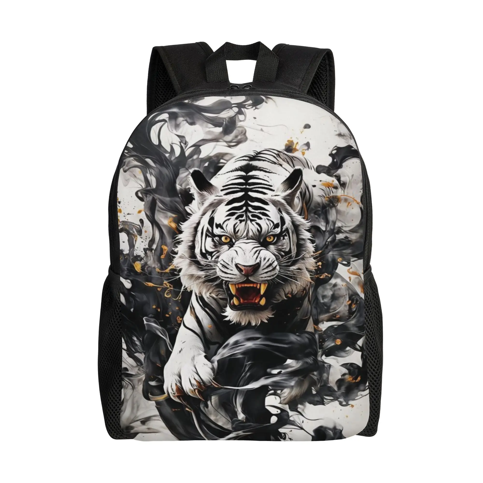 Back to school season Ink Wash White Tiger Chinese Art Print Bookbag  College Student Fashionable Backpack