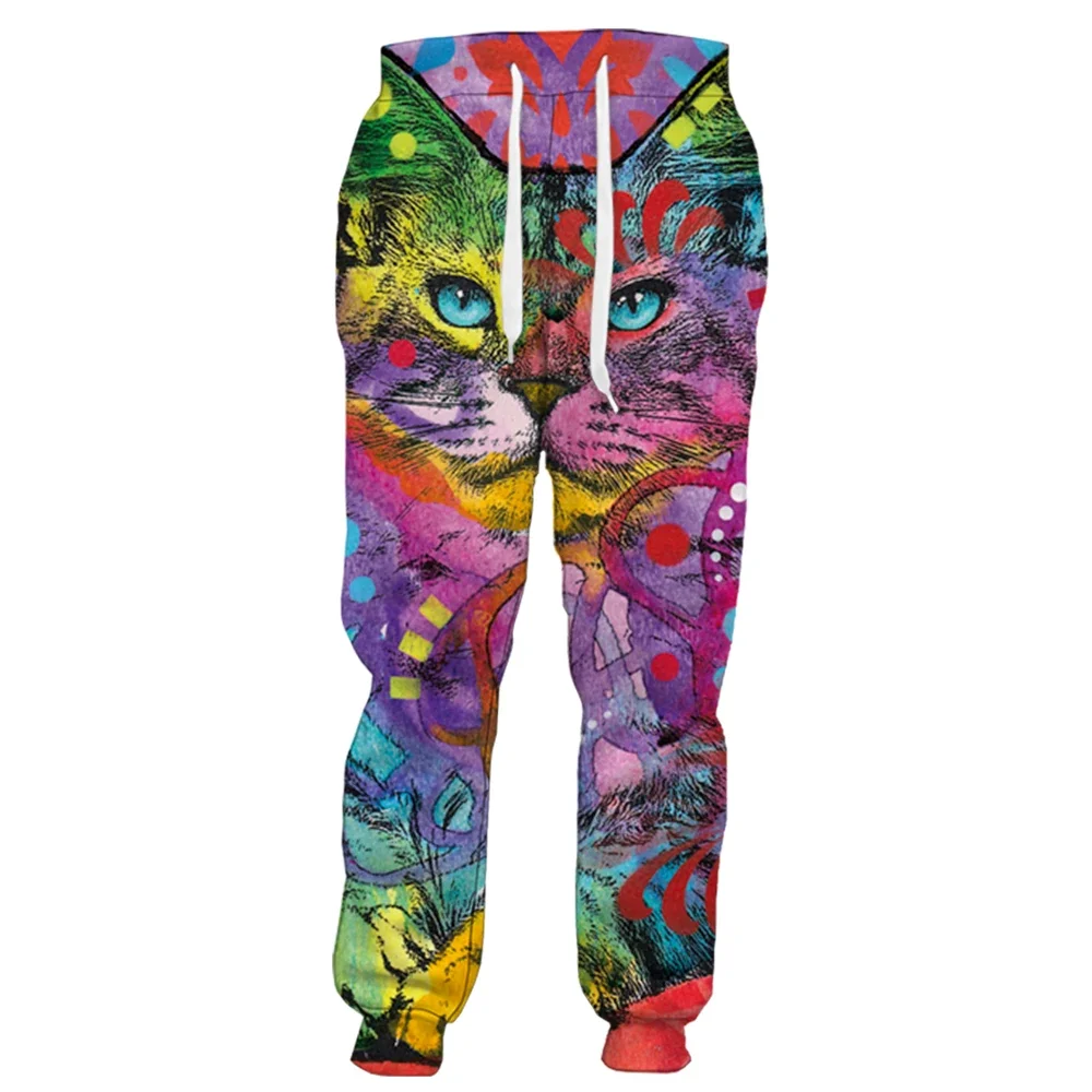 HX Animals Mens Pants Fashion Animal Cat Art 3D Printed Trousers Casual Sweatpants Streetwear Men Clothing Joggers S-5XL