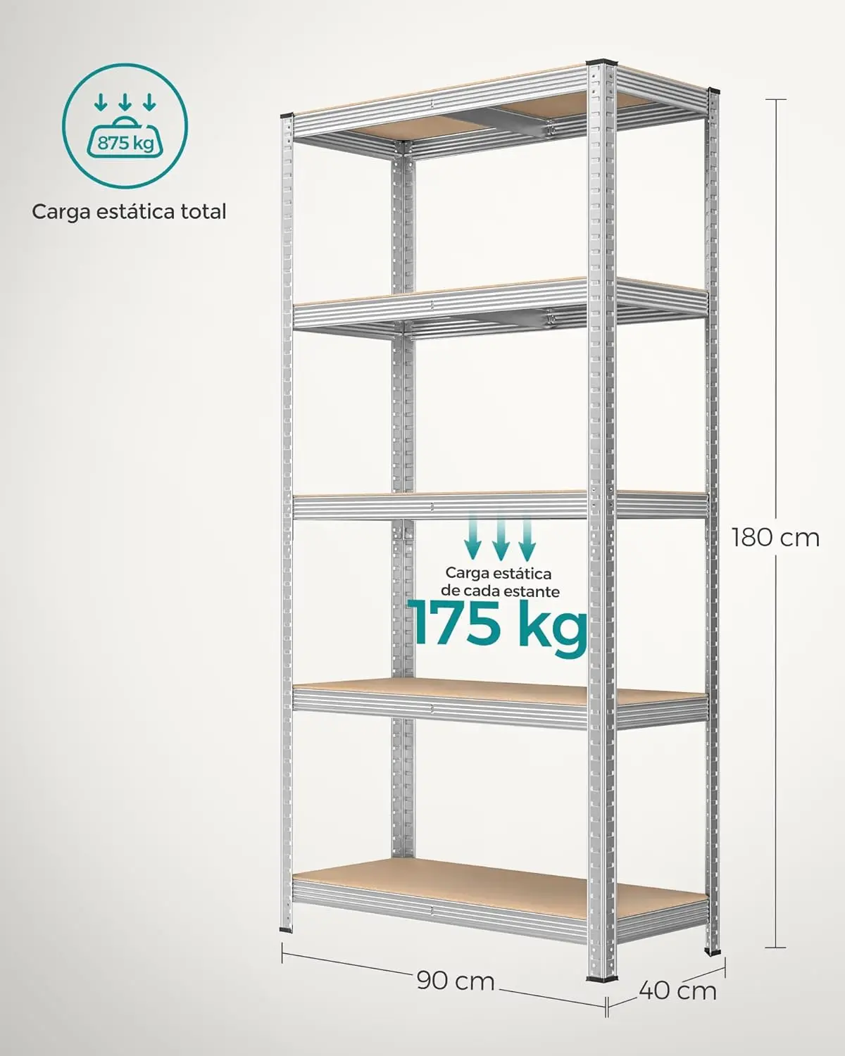 2 つの Estanterías Almacenaje de 5 Niveles、Estantería Metálica、モジュラー、Garaje、Almacén、Trastero、Cocina、Carga の組み合わせ