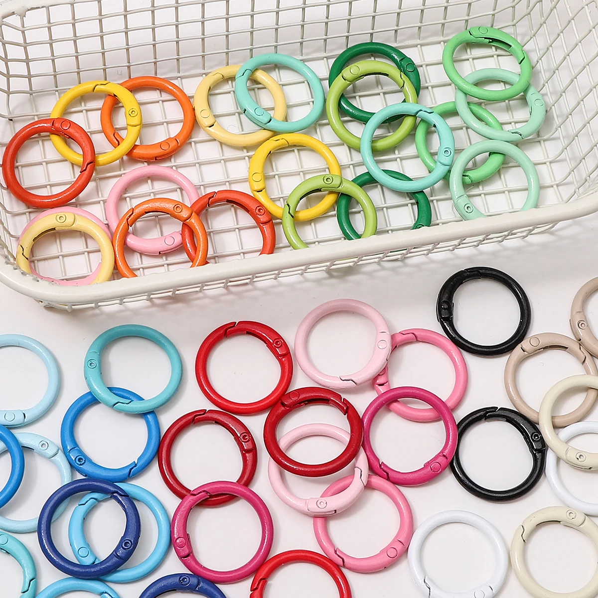 5/10Pcs Colorful Alloy O Ring Keychain Spring Clasp Key Chain Open Round Carabiner Buckle Connector for DIY Jewelry Making