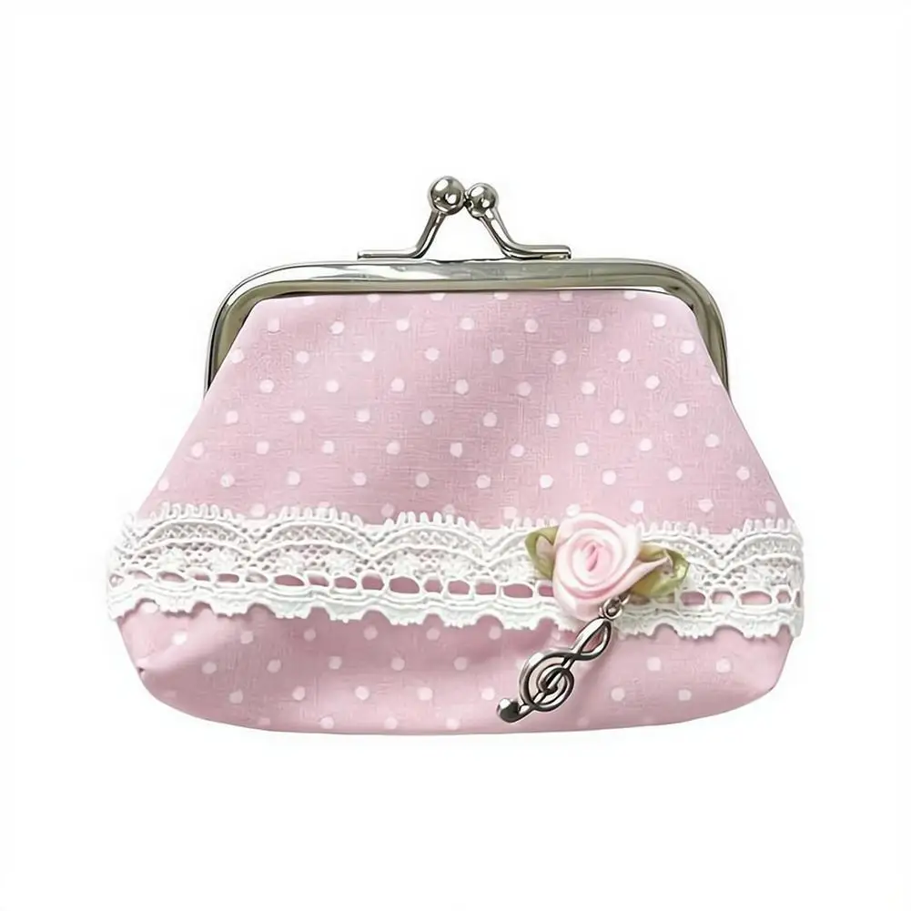 Handmade Lace Coin Purse Wave Dot Design Rose Pattern Small Wallet Style Vintage Craft Hanging Pendant Bag For Ladies Gift ﻿