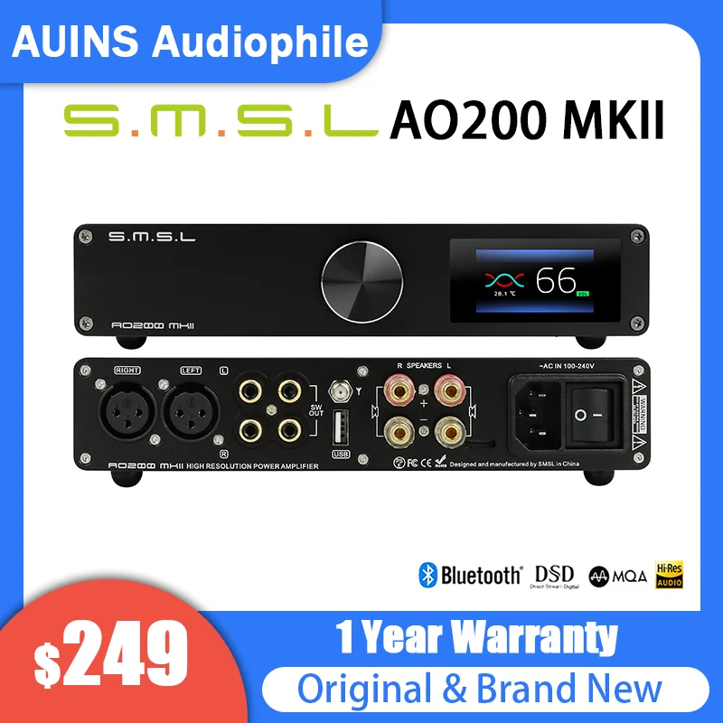 SMSL AO200 MKII HIFI Digital AMP MA5332MS NJW1194 Chip Bluetooth5.0 XLR RCA USB Entrada balanceada Amplificador de som estéreo de alta potência