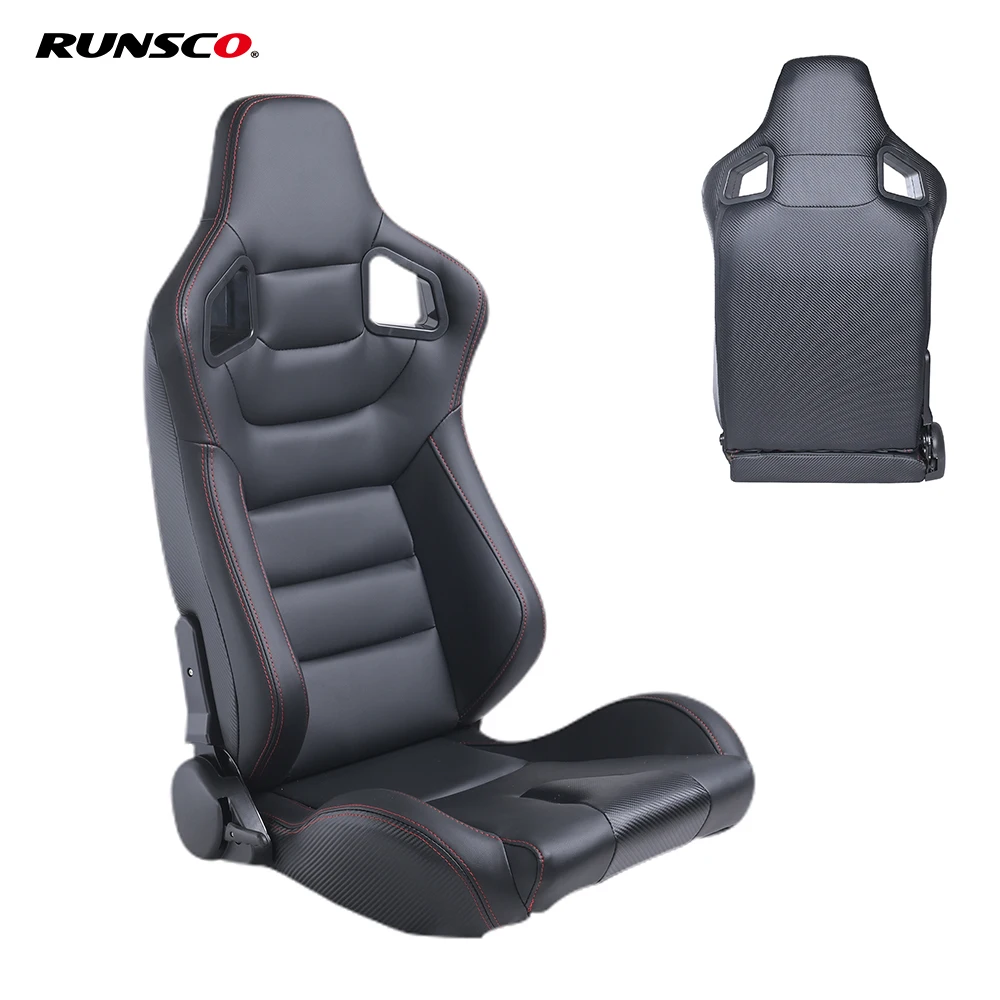 Car Accessories Adjustable Racing Seats Sport PVC Leather Car Reclinable Seats W/ 2 Slides 1Piece