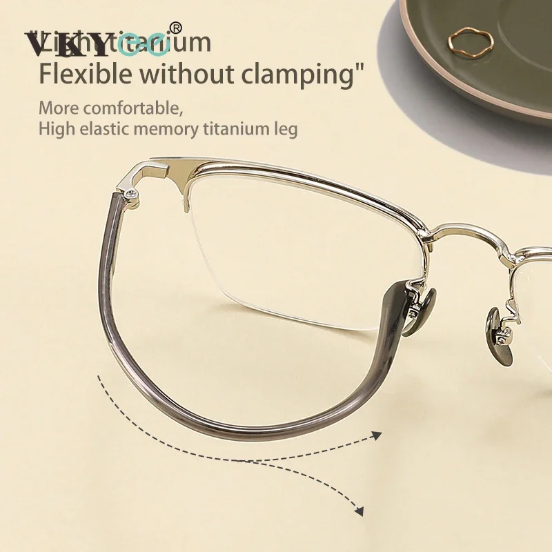 VKYEE Retro Square Half Frame Metal Men\'s Reading Glasses Women Anti-blue Light Women Customized Prescription Photochromic 888