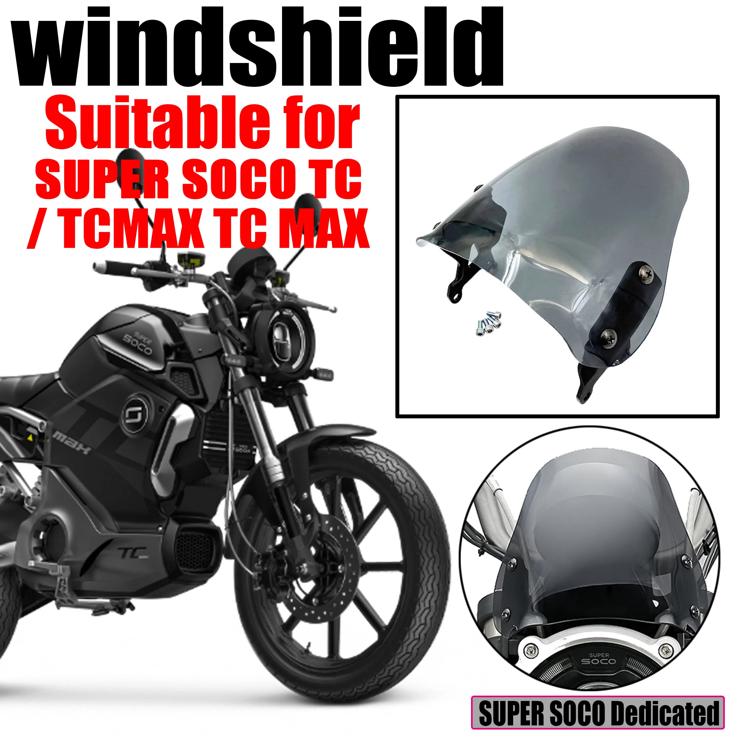 

New Model for SUPER SOCO TC / TCMAX TC MAX MotorcyclesWindscreen Windshield Wind Deflector