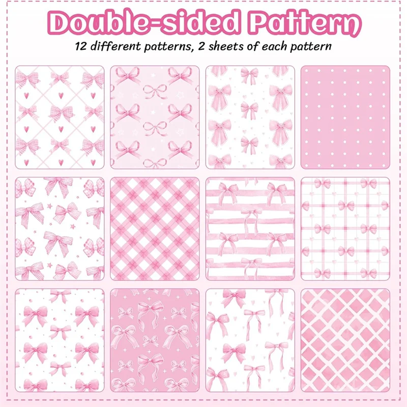 أحدث ورق قصاصات Decoupage المزخرف مقاس 12 بوصة × 12 بوصة على الوجهين 24 ورقة على شكل فيونكة بطاقات على شكل فيونكة