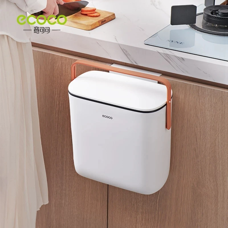 

ECOCO Kitchen Trash Can Wall Mounted Trash Bin With Lid Waterproof Narrow Seam Hanging Rubbish Bin Bathroom Waste Garbage Bin