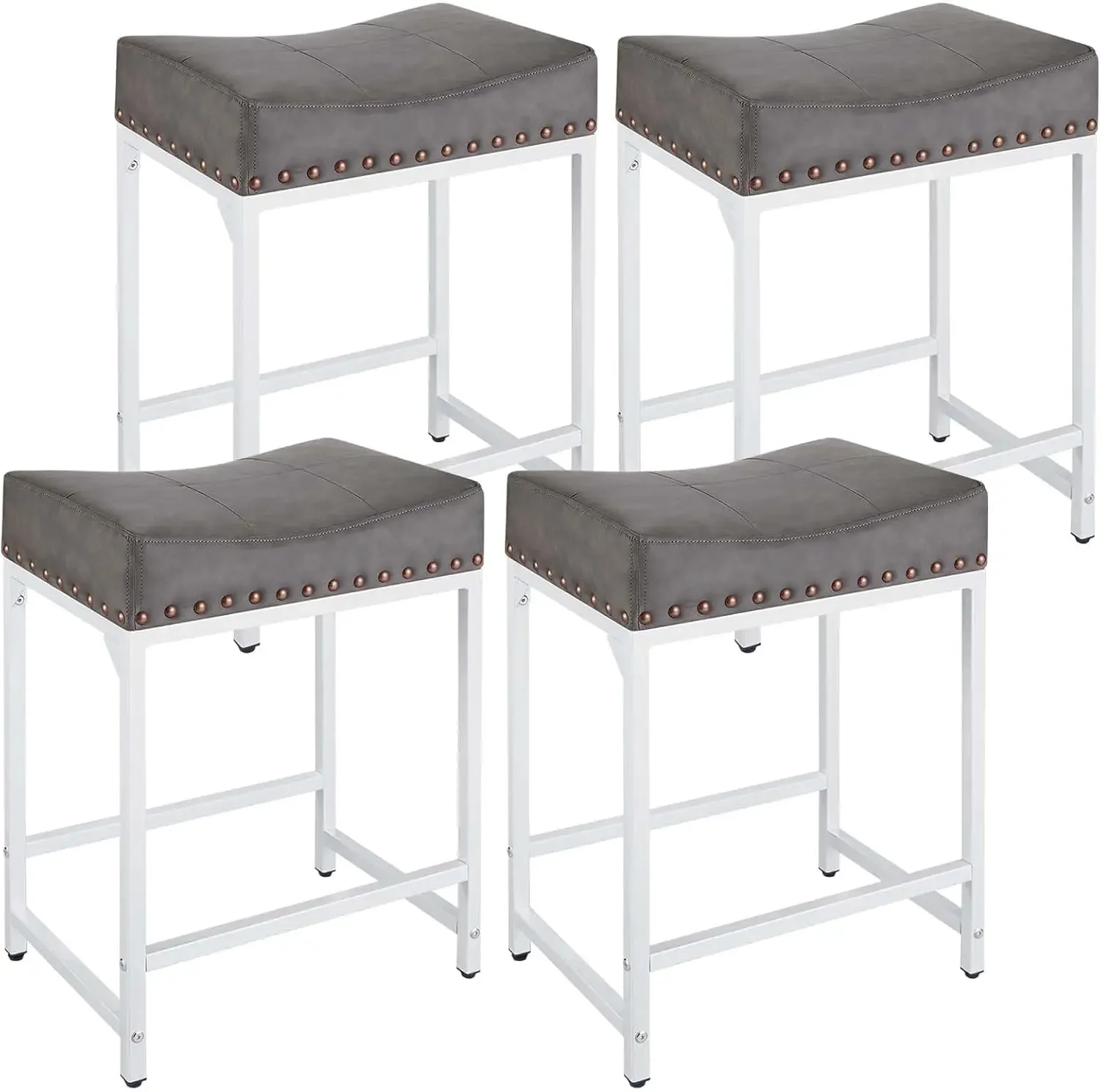 

24" Counter Height Bar Stools Set of 4 with Soft Cushion and Barstools Steel Frame, Backless Saddle Counter Stools