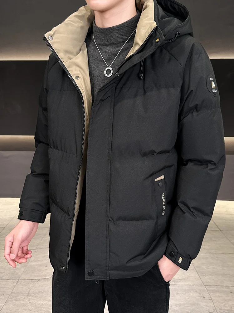 

Мужская зимняя утепленная хлопковая куртка с капюшоном, молодежная модная теплая повседневная куртка-пуховик с длинными рукавами на молнии, цветная