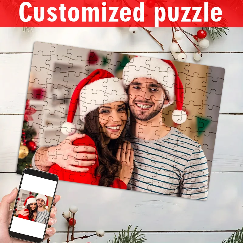 1Set - Personalized Wooden Puzzle - Customized Photo and Design Puzzle, New Year, Valentine's Day, Birthday Unique Gift, Family