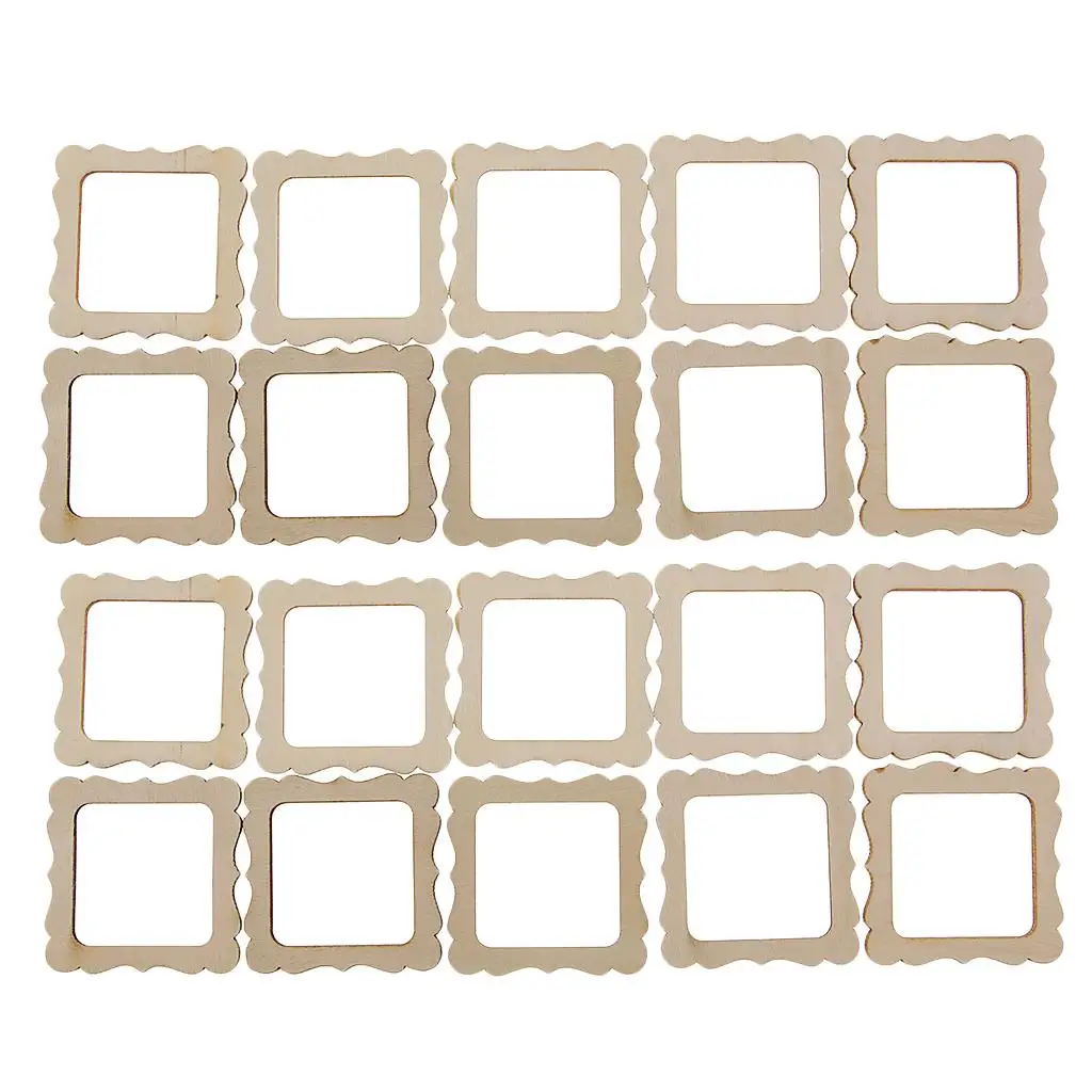 20pcs Wooden Shape Vintage DIY Cutouts Wooden Frame Mini Photo Frame for Scrapbooking Crafting DIY Wedding Home Decorations