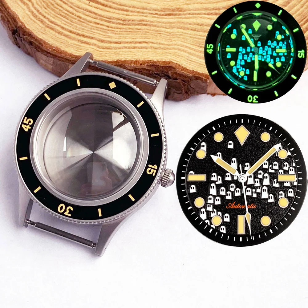 

For 50-FATHOMS Fit NH35 NH36 NH70 Watch Parts Sandblasted 40mm Case Double Bow Sapphire Crystal 20BAR Ghost Dial Hands Luminous