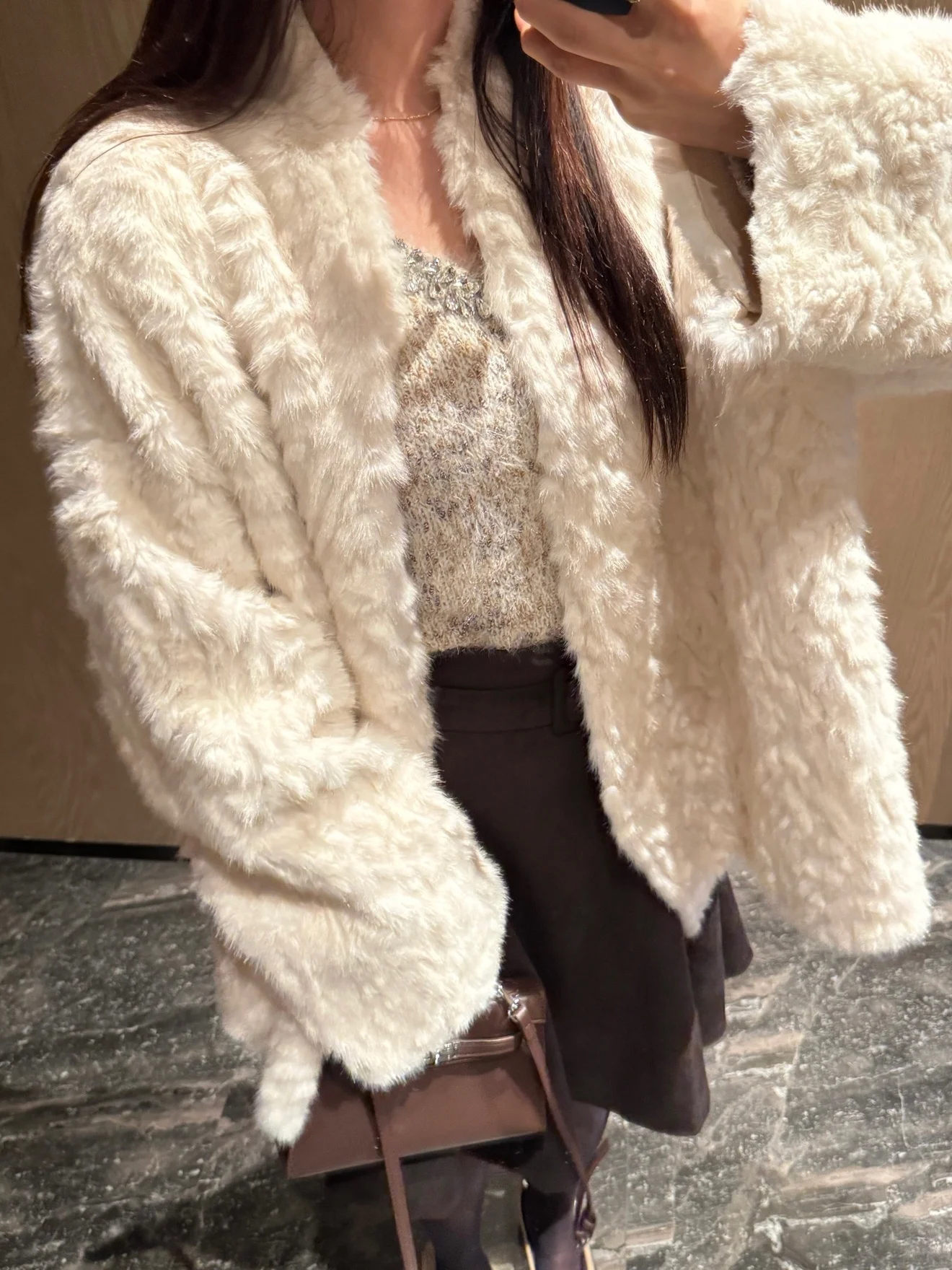 

UKILAU Luxury Faux Fur Cardigan Women's Warm Fluffy Outerwear Inteated Leather And Fur Sle Casual Leisure Faion