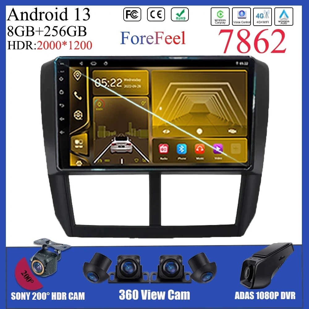 

QLED Android 13 For Subaru Forester 3 SH 2007 - 2013 For Subaru Impreza GH GE 2011 Car 7862 Touch Screen Radio Video Player DVD