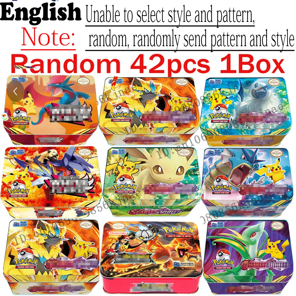 HOT @#@Pokémon Card Tin Box Set 42PCS Black Bolt White Flare Mega Evolution Spanish English Version for Collection Gift Toy