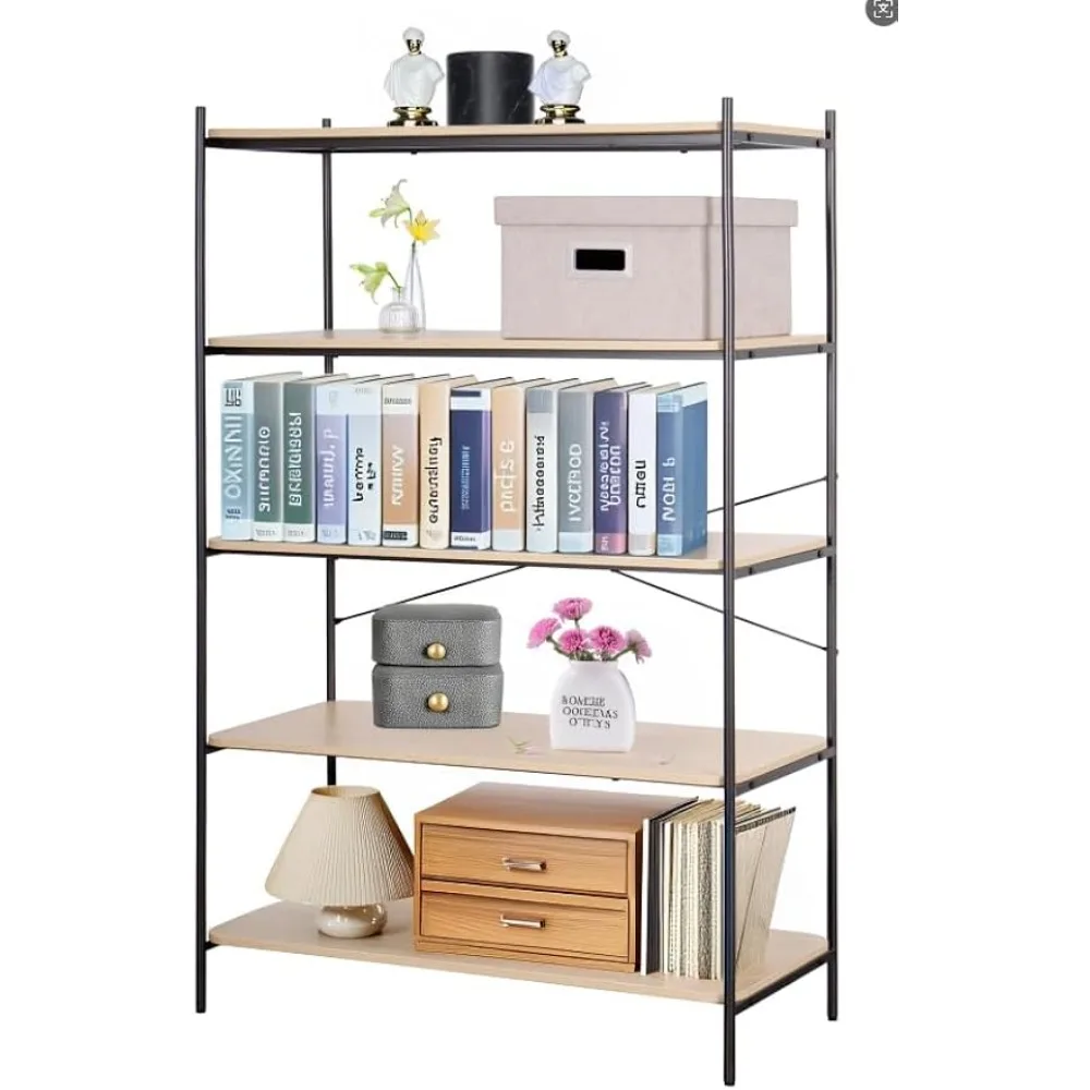 رف كتب خشبي حديث مكون من 5 طبقات - خزانة كتب قائمة بذاتها ومنظم تخزين للمكتب المنزلي وغرفة النوم وغرفة المعيشة #1