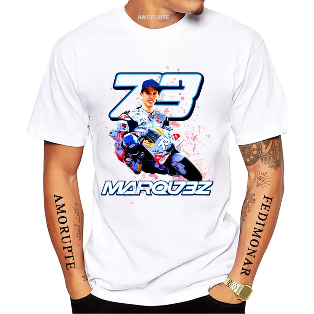 New Summer Men Short Sleeve Alex Marquez 73 GP Race Riding Sport T-Shirt Casual White Tops Motorcycle Rider Man Tees