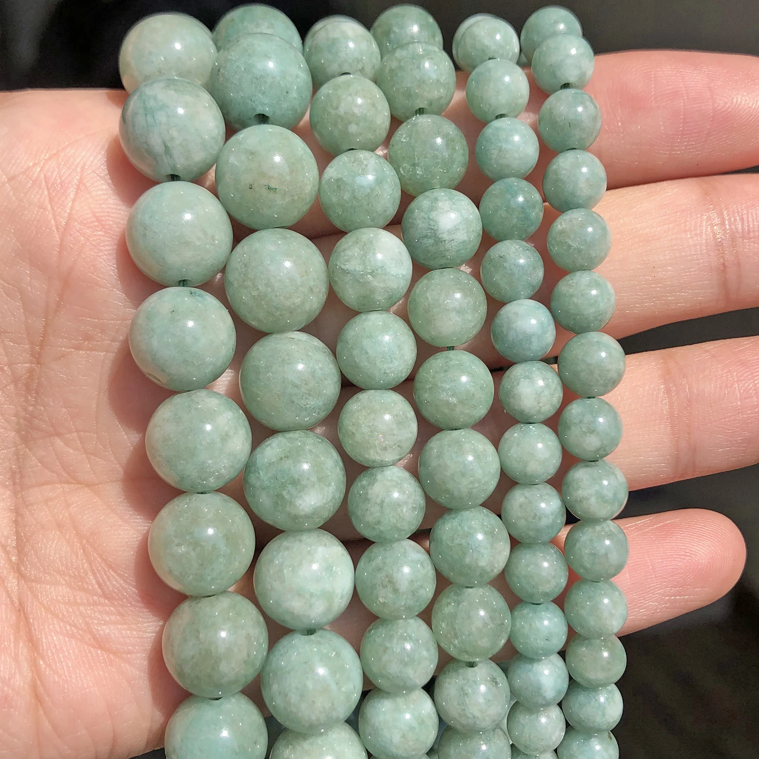 6-12mm Natural Jadeite Beads Natural Stone Green Burmese Jades Round Loose Beads for Jewelry Making DIY Bracelets Necklace 15''