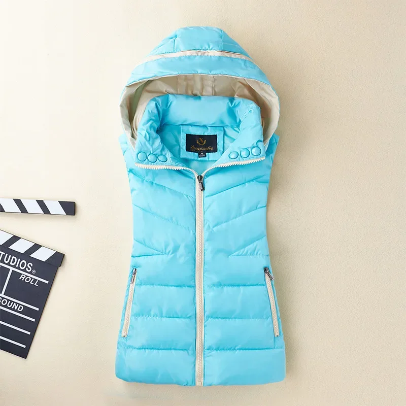 2025 Winter New Down Vest Women Casual Hooded Autumn Warm Sleeveless Waistcoat Jacket Female Cotton Padded vest parkas M-3XL