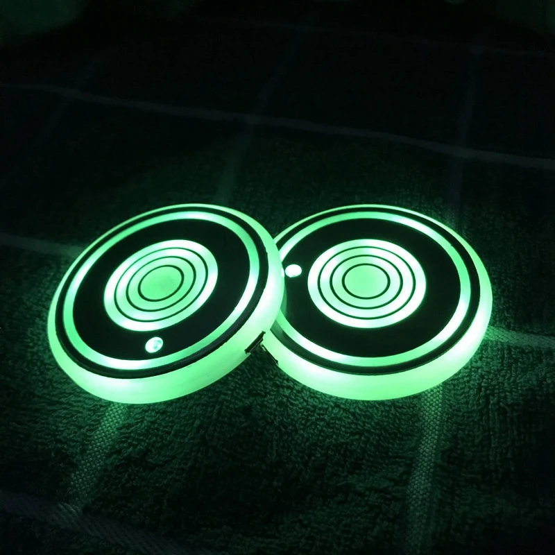 2Pcs Car Led Cup Holder Water Cup Mat Rechargeable RGB Light Decor Cover Luminous Trim Lamp Pad Ornament Coaster