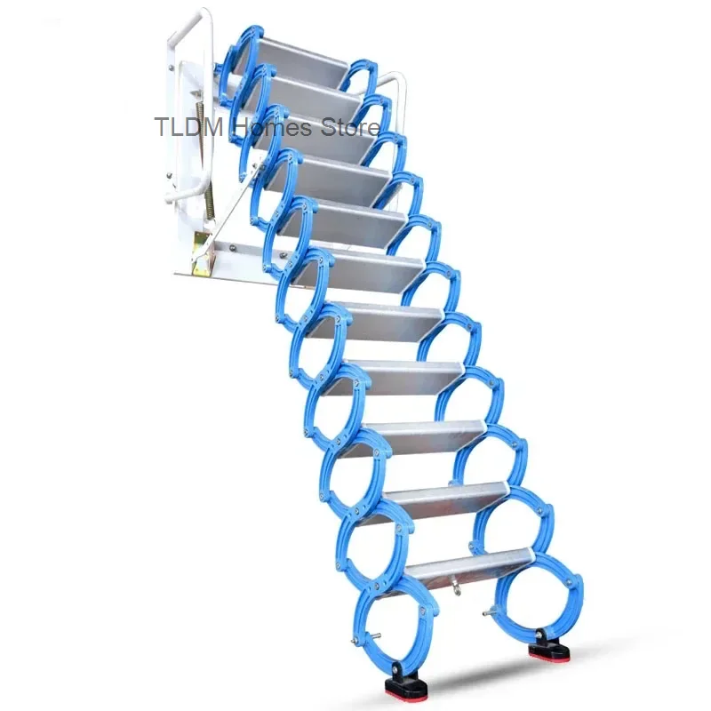 Escaleras de paso modernas, escaleras telescópicas para ático montadas en la pared, escalera retráctil plegable dúplex para el hogar, escaleras de plataforma para exteriores H