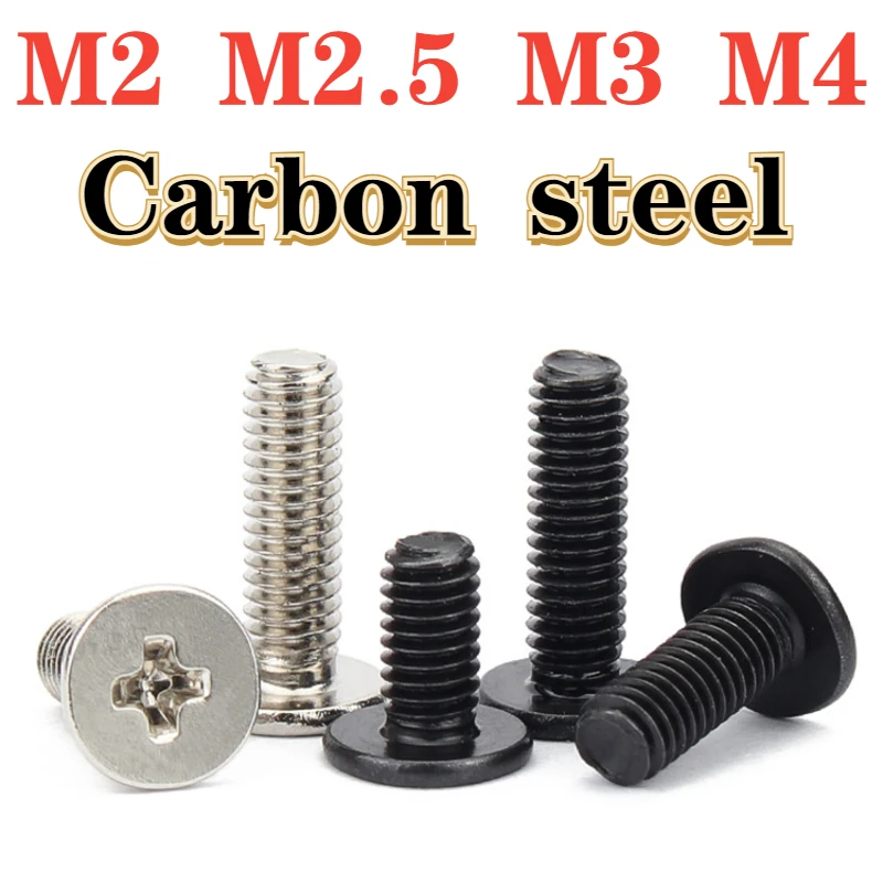 Carbon Steel Nickel Plated Black Zinc CM M2 M2.5 M3 M4 Cross Ultra-Thin Flat Round Head Clamp Screw Laptop Computer Screw