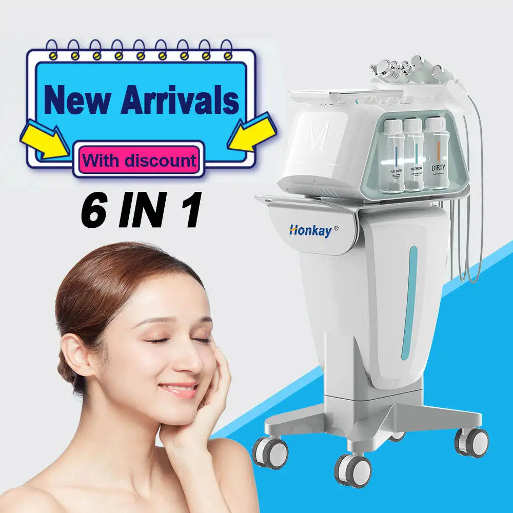 

6 In 1 Hydra Dermabrasion Facial Machine Oxygen Jet Peel Skin Care Deep Cleaning Anti Aging RF EMS Face Lifting Beauty Equipment