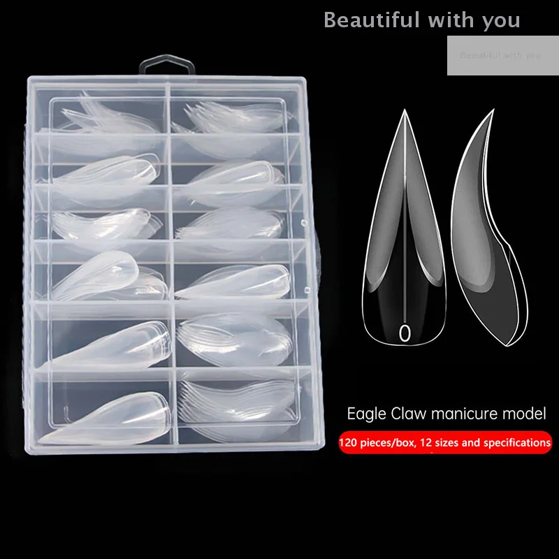 

Full Cover Stiletto Nail Extensions - 120Pcs Eagle Claw Design Quick Building Molds