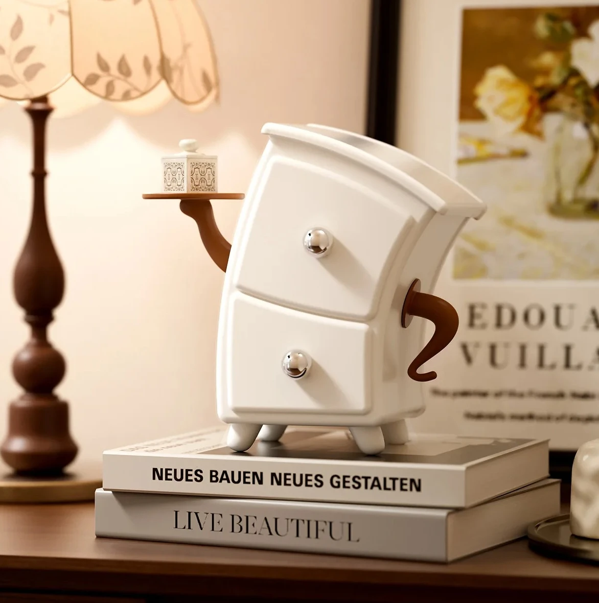 

Creative Desktop Jewelry Box, Small Items Storage Organizer with Lock, Cute Home Decor Table Ornament & Housewarming Gift