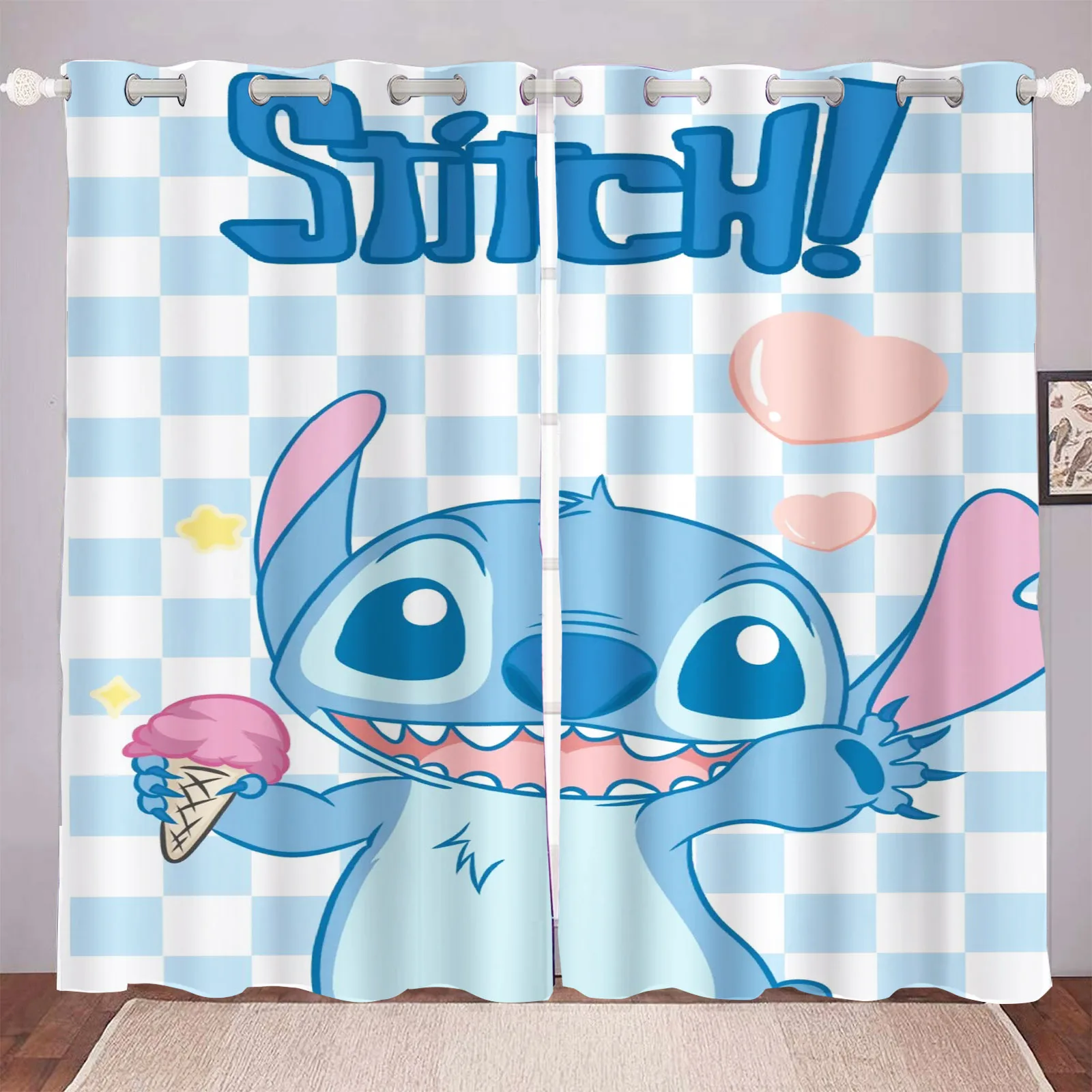 Miniso Stitch Disney Living Room Blackout Cartoon Curtains, Animated Curtains, Customisable Home Nursery, Window Treatments