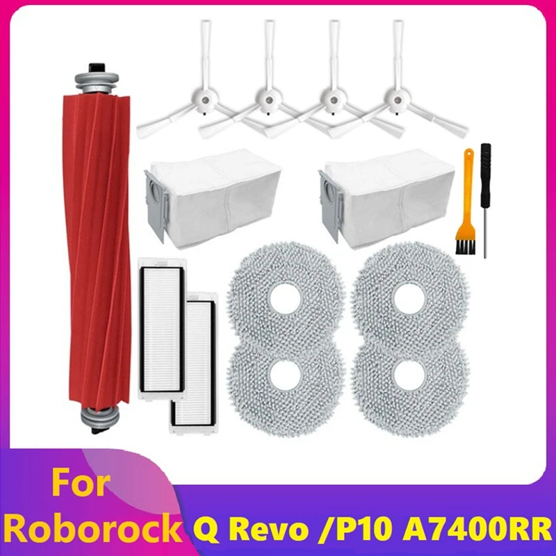 Kit de piezas de filtro para aspiradora Roborock Q Revo /Roborock P10 A7400RR, cepillo lateral principal, bolsa de polvo, mopa, 15 piezas