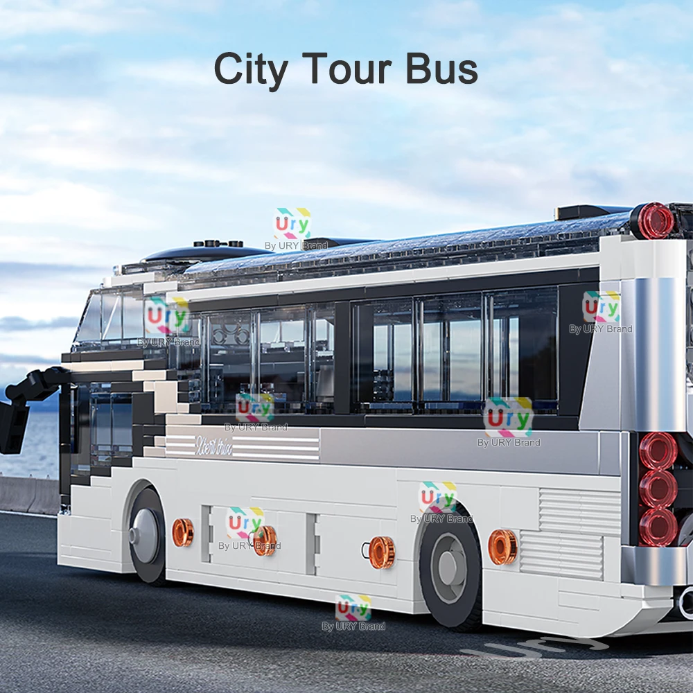 City Traffic รถสีเทา Passenger Double Decker Tourist Sightseeing Bus Public ชุด Building Blocks DIY ของเล่นสําหรับของขวัญเด็ก