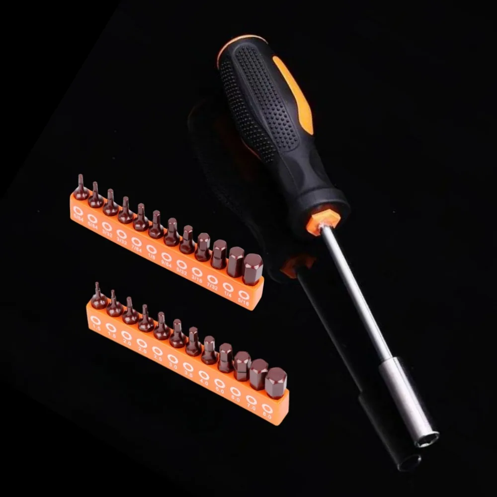 S2 Alloy Steel Hexagonal Screwdriver Socket Kit Magnetic 25mm Long T-I Type Handle Household Repair Tool Set
