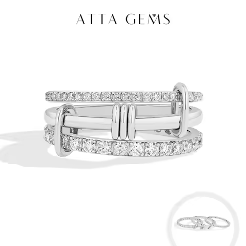 ATTAGEMS Three Layer Moissanite Ring 925 Sterling Silver Stacked Rings New Year's Fashion Party Gifts for Women Men Fine Jewelry