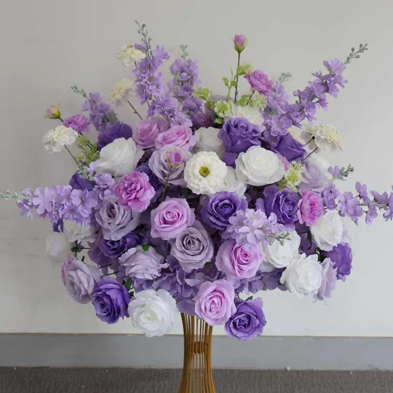 Purple Wedding Banquet Stage Backdrop Arch Flower  Floral Row Table Centerpiece Ball strips Arrangement Home Party Decor Event