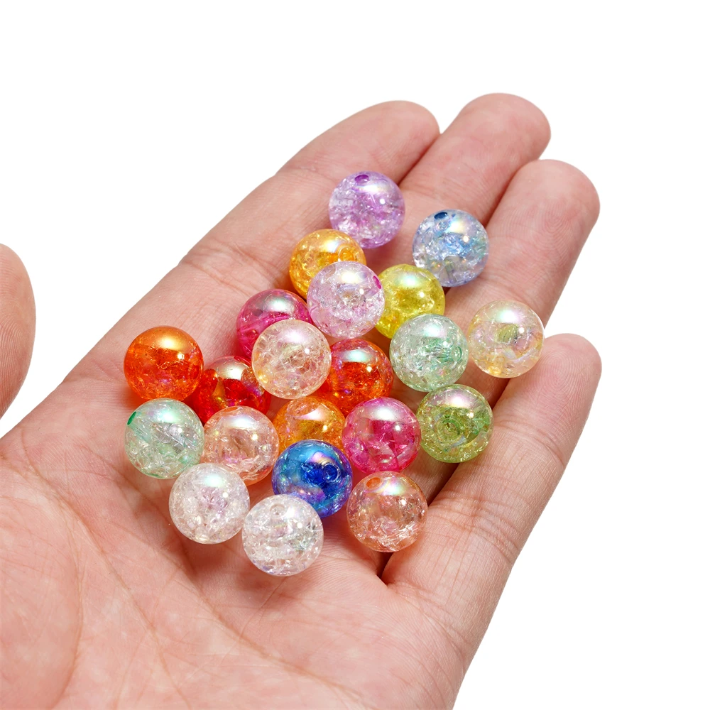 10/20pcs 12/16mm AB Color Crackled Acrylic Beads Round Spacer Loose Bead for DIY Necklace Bracelet Jewelry Making Accessories