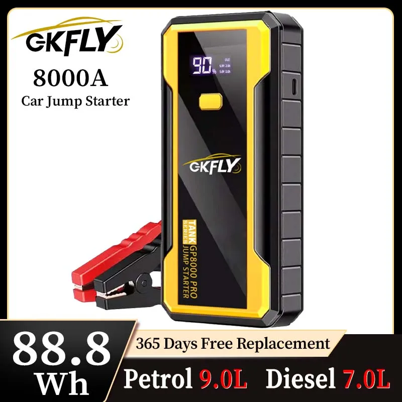 GKFLY 24000mAh Start Power Bank 8000A Car Jump Starter Car Booster External Battery 12V Starting Device for Petrol Diesel