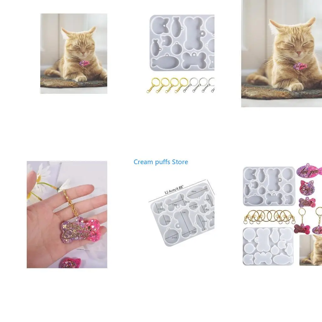 50LE Tag Pendant Epoxy Resin Casting Molds DIY Keychain Pendant Pet Tag with Keyring
