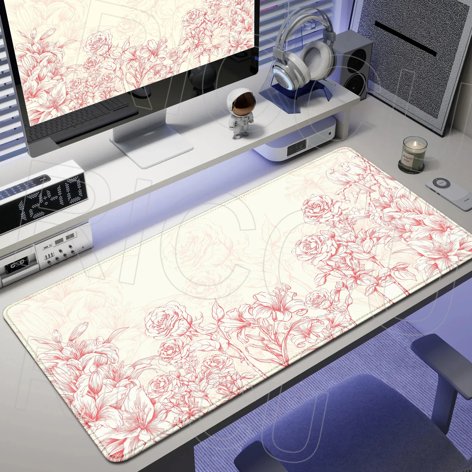 

Line draft flower Retro Mouse Pad Large Desk Mat Non-Slip Gaming PC Accessories Mouse Mat Stitched Edges Office protective pads