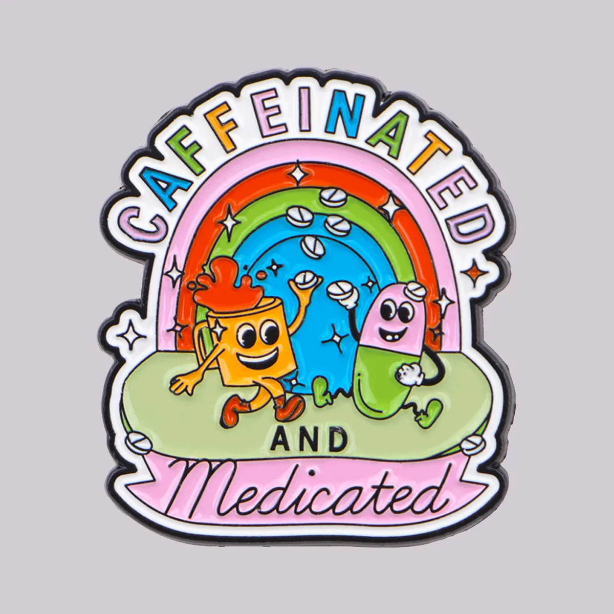 Kaffee & Medizin Emaille Pin Medizinische Brosche Kiefern Anstecknadeln Abzeichen auf Rucksack Kleidung Accessoires Modeschmuck Freunde Geschenke